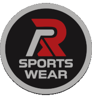 a logo for sports wear with a red letter r in the center