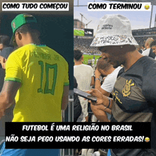 a man wearing a green hat and a yellow shirt with the number 10 on it