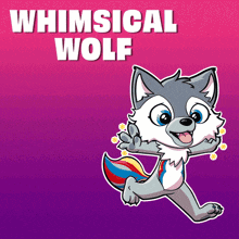 a cartoon of a wolf with the words whimsical wolf above it