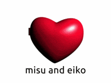 two heart shaped mirrors with the words misu and eiko written below them