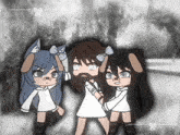 a drawing of a girl with a beard and two other girls