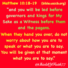 a red background with a bible verse from matthew 10 18-19