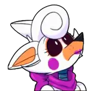 a cartoon drawing of a dog with a swirl in its head and a purple scarf around its neck .