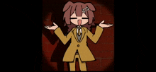 a cartoon drawing of a girl in a suit and tie with her arms outstretched