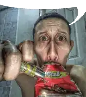 a man drinking from a can that says wal