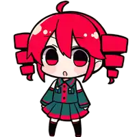 a drawing of a girl with red hair and a green skirt