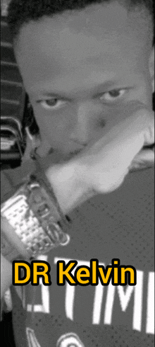 a black and white photo with the name dr kelvin on it