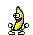 a pixel art of a banana with arms and legs and a red mouth .
