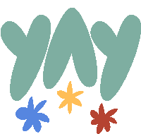Yay Blue Yellow And Red Flowers Below Yay In Green Bubble Letters Sticker - Yay Blue Yellow And Red Flowers Below Yay In Green Bubble Letters Hooray Stickers