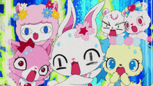 a group of cartoon characters with their mouths wide open