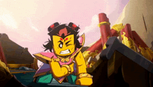 a cartoon drawing of a lego character with a very angry expression on his face