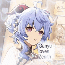 a drawing of a girl with the words ganyu loves zenith