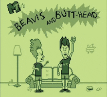 a pixel art of beavis and butthead standing next to each other