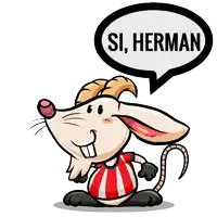 a cartoon mouse with a speech bubble that says si herman on it