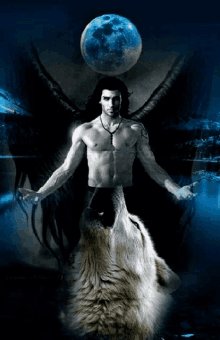 wolf fallen angel man shirtless