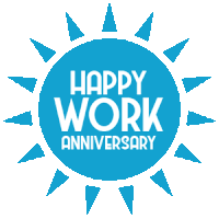 a blue sun with the words happy work anniversary written inside