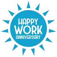a blue sun with the words happy work anniversary written inside
