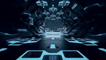 a futuristic room with arrows pointing to the left