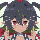 a drawing of a girl with pigtails and a cherry on her head