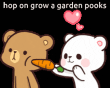a cartoon of a teddy bear giving a carrot to another teddy bear