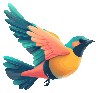 a colorful bird with a black beak is flying on a white background
