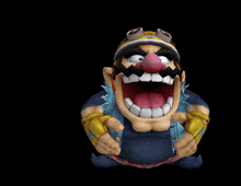 a cartoon character is wearing a helmet and goggles and giving a middle finger