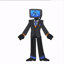 a drawing of a man in a suit and tie with a monitor head