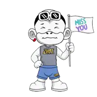 a cartoon character with a shirt that says ' zhou ' on it