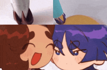 a collage of cartoon characters including one with a purple hair