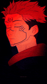 a close up of a person 's face with red hair .
