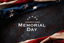 a poster for memorial day with an american flag behind it