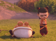 a cartoon character with a frog on his back