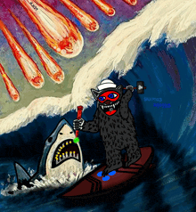 a painting of a monster riding a shark with the date 21/09/19 on the bottom