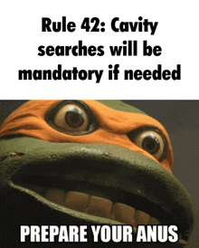 rule 42 cavity searches will be mandatory if needed and prepare your anus