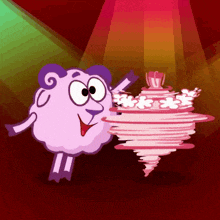 a cartoon of a sheep spinning a pink spinning top