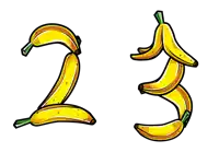 the number 2 and 3 are made of bananas