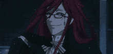 a cartoon character with red hair and glasses has a pink heart on his forehead