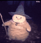 a cat wearing a witch hat and holding a cane