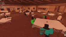 a bunch of people are sitting at tables in a restaurant .