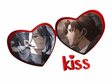 a picture of a man and a woman with the word kiss underneath