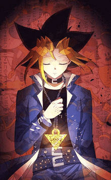 a drawing of a man with a necklace that has the letter l on it