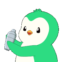 a green penguin is holding a shaker in its hand