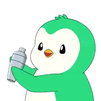 a green penguin is holding a shaker in its hand
