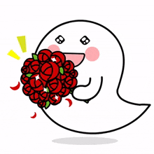 cute ghost propose flower smile