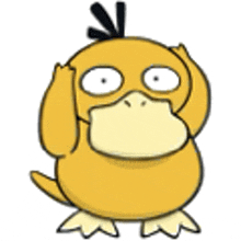 a cartoon duck with a black tail is covering its ears with its feet .