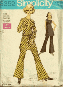 a sewing pattern from simplicity shows a woman in a yellow and black plaid outfit