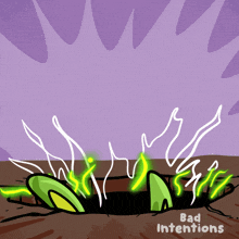 a cartoon drawing of a hole in the ground with bad intentions written below it