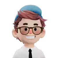 a cartoon character with glasses and a blue hat is smiling