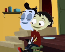 a cartoon of a boy hugging another boy