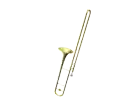 a trombone on a white background with a blue stick attached to it